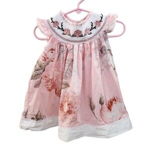 Lil Cactus Dress Pink Roses Smocked Embroidered Bric A Brac Baby 6-12 Months